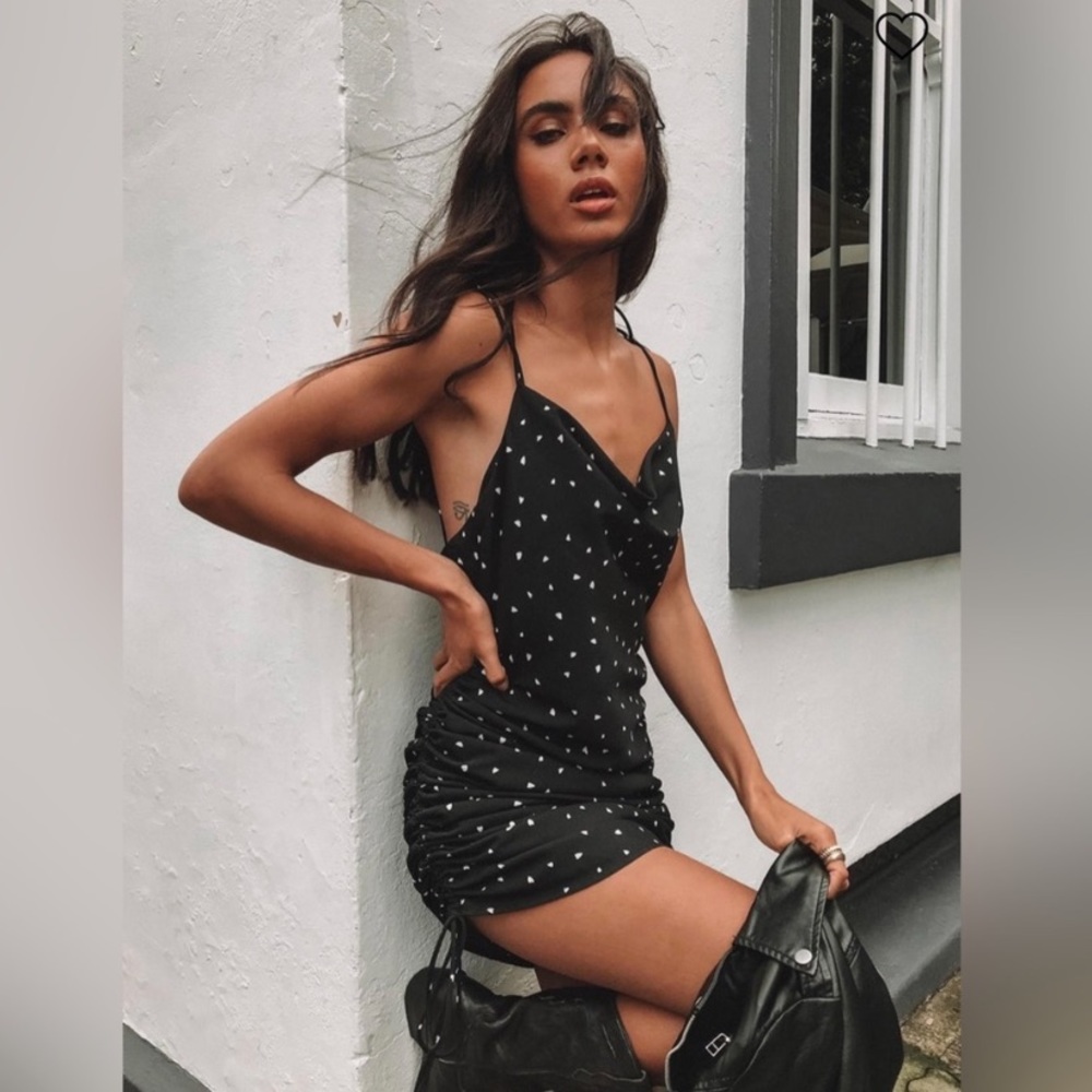 Lioness Black String Along Mini Adjustable Dress with White Hearts 🖤 🤍